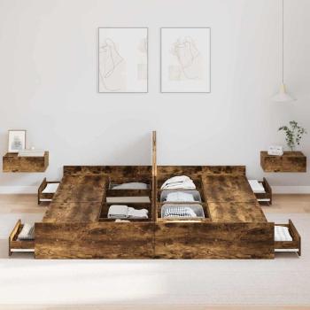 Bett mit Stauraum mit Schubladen mit Kopfteil mit Speicher Räuchereiche 200 x 200 cm