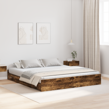 Bett mit Stauraum mit Schubladen mit Kopfteil mit Speicher Räuchereiche 200 x 200 cm