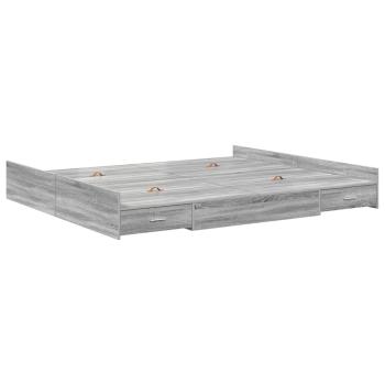 Bett mit Stauraum mit Schubladen mit Kopfteil mit Speicher Grau Sonoma 200 x 200 cm