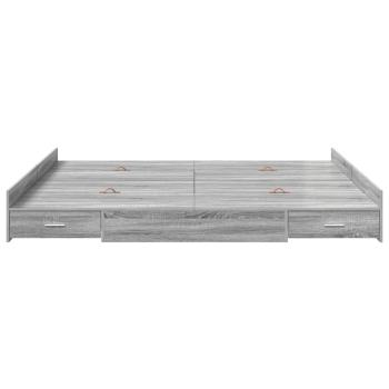 Bett mit Stauraum mit Schubladen mit Kopfteil mit Speicher Grau Sonoma 200 x 200 cm