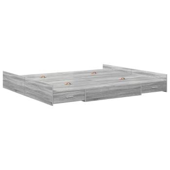 Bett mit Stauraum mit Schubladen mit Kopfteil mit Speicher Grau Sonoma 200 x 200 cm