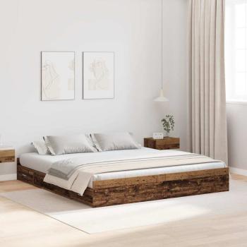 ARDEBO.de - Bett mit Stauraum mit Schubladen mit Kopfteil mit Speicher Altholz 200 x 200 cm