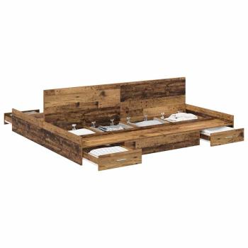 Bett mit Stauraum mit Schubladen mit Kopfteil mit Speicher Altholz 200 x 200 cm