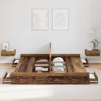 Bett mit Stauraum mit Schubladen mit Kopfteil mit Speicher Altholz 200 x 200 cm