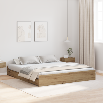 Bett mit Stauraum Eiche handwerklich 200 x 200 cm