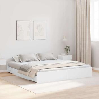 ARDEBO.de - Bett mit Stauraum Weiß 180 x 200 cm Wuchsplatte und Spanplatte