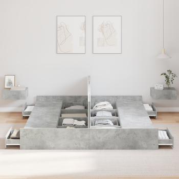 Bett mit Stauraum mit Schubladen mit Kopfteil mit Speicher Betongrau 180 x 200 cm