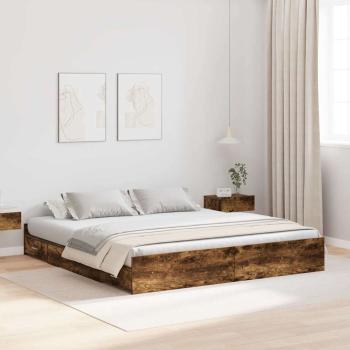 ARDEBO.de - Bett mit Stauraum mit Schubladen mit Kopfteil mit Speicher Räuchereiche 180 x 200 cm