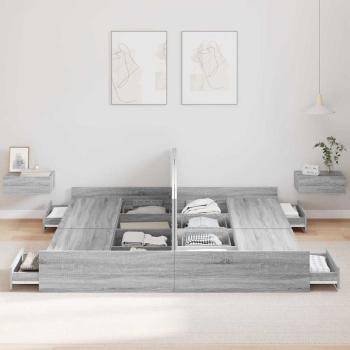 Bett mit Stauraum mit Schubladen mit Kopfteil mit Speicher Grau Sonoma 180 x 200 cm