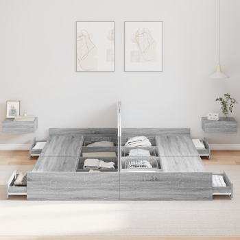 Bett mit Stauraum mit Schubladen mit Kopfteil mit Speicher Grau Sonoma 180 x 200 cm