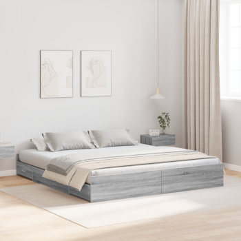 Bett mit Stauraum mit Schubladen mit Kopfteil mit Speicher Grau Sonoma 180 x 200 cm