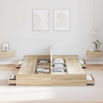 Bett mit Stauraum mit Schubladen mit Kopfteil mit Speicher Sonoma Eiche 160 x 200 cm
