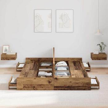 Bett mit Stauraum mit Schubladen mit Kopfteil mit Speicher Altholz 160 x 200 cm