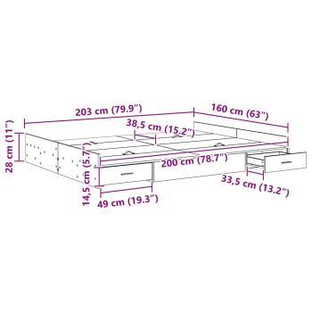 Bett mit Stauraum mit Schubladen mit Kopfteil mit Speicher Altholz 160 x 200 cm