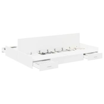 Bett mit Stauraum Weiß 150 x 200 cm Wuchsplatte und Spanplatte