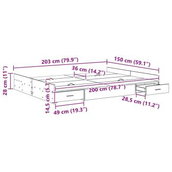 Bett mit Stauraum mit Schubladen mit Kopfteil mit Speicher Betongrau 150 x 200 cm