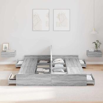 Bett mit Stauraum mit Schubladen mit Kopfteil mit Speicher Grau Sonoma 150 x 200 cm