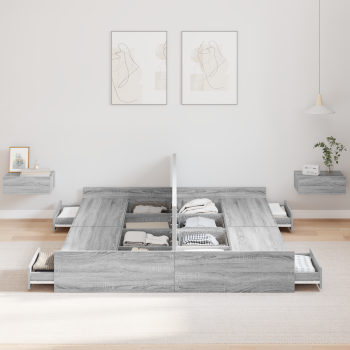 Bett mit Stauraum mit Schubladen mit Kopfteil mit Speicher Grau Sonoma 150 x 200 cm