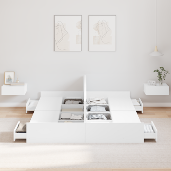 Bett mit Stauraum Weiß 140 x 200 cm Wuchsplatte und Spanplatte