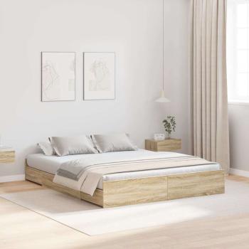 ARDEBO.de - Bett mit Stauraum mit Schubladen mit Kopfteil mit Speicher Sonoma Eiche 140 x 200 cm
