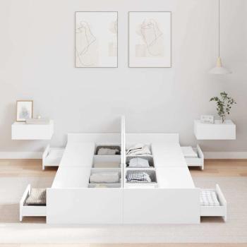 Bett mit Stauraum mit Schubladen mit Kopfteil mit Speicher Weiß 120 x 200 cm Holz