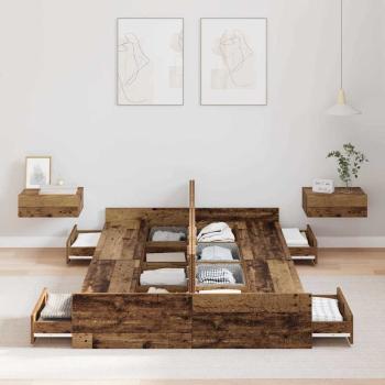 Bett mit Stauraum mit Schubladen mit Kopfteil mit Speicher Altholz 120 x 200 cm Holz