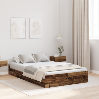 Bett mit Stauraum mit Schubladen mit Kopfteil mit Speicher Altholz 120 x 200 cm Holz