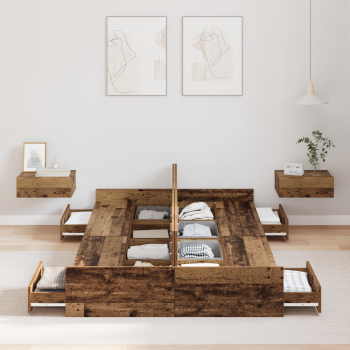 Bett mit Stauraum mit Schubladen mit Kopfteil mit Speicher Altholz 120 x 200 cm Holz