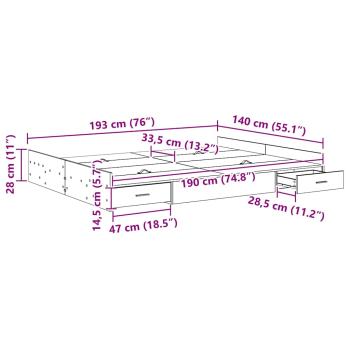 Bett mit Stauraum mit Schubladen mit Kopfteil mit Speicher Betongrau 140 x 190 cm Melamin