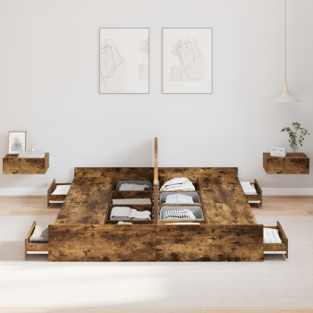 Bett mit Stauraum mit Schubladen mit Kopfteil mit Speicher Räuchereiche 140 x 190 cm