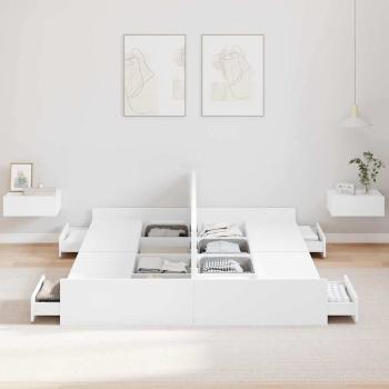Bett mit Stauraum mit Schubladen mit Kopfteil mit Speicher Weiß 135 x 190 cm Spanplatte