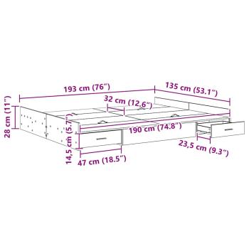 Bett mit Stauraum mit Schubladen mit Kopfteil mit Speicher Weiß 135 x 190 cm Spanplatte