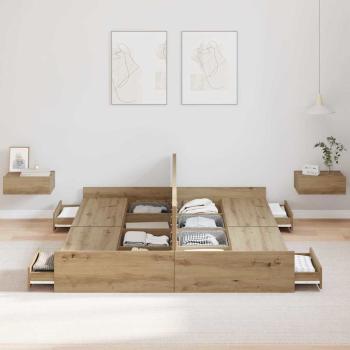 Bett mit Stauraum Eiche handwerklich 135 x 190 cm Melamin