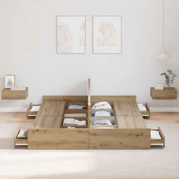 Bett mit Stauraum Eiche handwerklich 135 x 190 cm Melamin