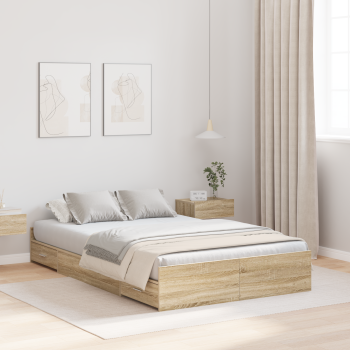 Bett mit Stauraum mit Schubladen mit Kopfteil mit Speicher Sonoma Eiche 120 x 190 cm MDF