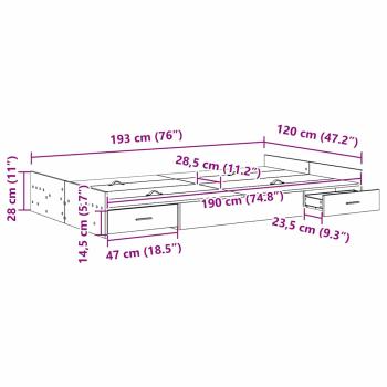 Bett mit Stauraum mit Schubladen mit Kopfteil mit Speicher Räuchereiche 120 x 190 cm Holz