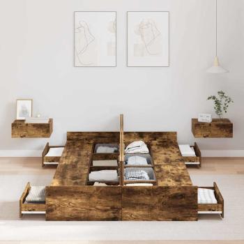 Bett mit Stauraum mit Schubladen mit Kopfteil mit Speicher Räuchereiche 120 x 190 cm Holz