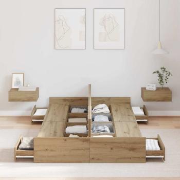 Bett mit Stauraum Eiche handwerklich 120 x 190 cm Melaminplatte