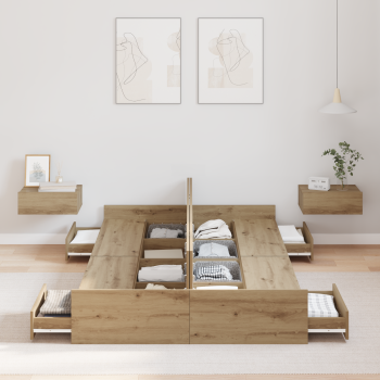 Bett mit Stauraum Eiche handwerklich 120 x 190 cm Melaminplatte