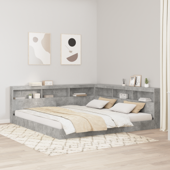 Stauraum-Kopfteil mit Regal mit Kopfteil mit Speicher Betongrau 200 cm Holzwerkstoff