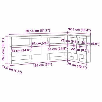 Stauraum-Kopfteil mit Regal mit Kopfteil mit Speicher Altholz 75 cm Holzwerkstoff