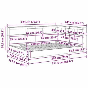 Bücherregal Bett 2 pcs Räuchereiche 140 x 200 cm Holzwerkstoff