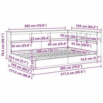 Bücherregal Bett mit Regal 2 pcs Betongrau 160 x 200 cm Melamin