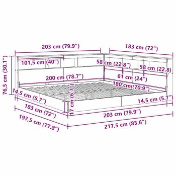 Bücherregal Bett mit Regal 2 pcs Betongrau 180 x 200 cm Beton