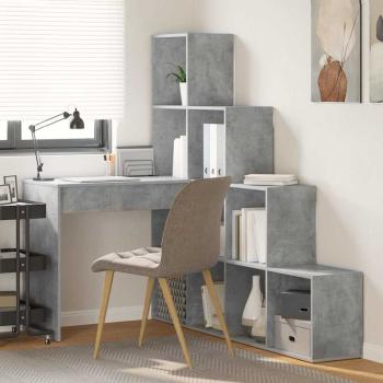 ARDEBO.de - Eckschreibtisch mit Regal mit Speicher Betongrau 101,5 x 149,5 x 149,5 cm