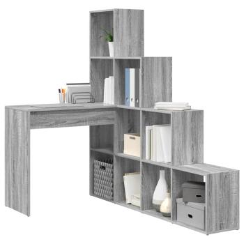 Eckschreibtisch mit Regal Grau Sonoma 101,5 x 149,5 x 149,5 cm