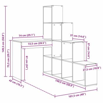 Eckschreibtisch mit Regal Grau Sonoma 101,5 x 149,5 x 149,5 cm