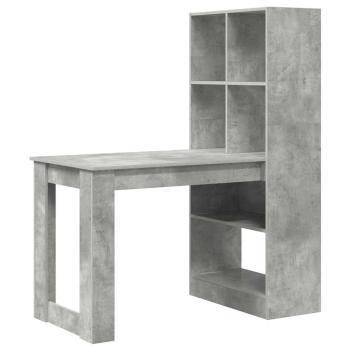 Schreibtisch mit Regal mit Speicher Beton Grau 122 x 67 x 145 cm