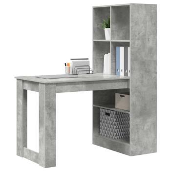 Schreibtisch mit Regal mit Speicher Beton Grau 122 x 67 x 145 cm