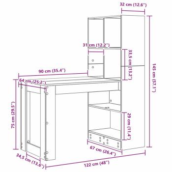 Schreibtisch mit Regal mit Speicher Räuchereiche 122 x 67 x 145 cm
